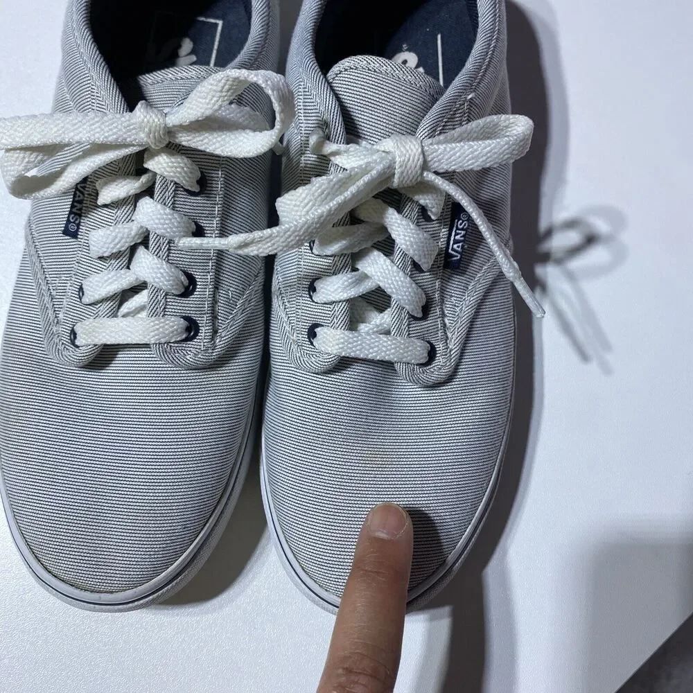 VANS Sneakers Womens 6 Blue‎ White Grey Pinstripes Atwood Classic Low Casual